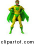 Vector Illustration of a Strong Male Super Hero Standing in a Green and Yellow Suit by AtStockIllustration