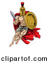 Vector Illustration of a Strong Spartan Trojan Warrior Mascot with a Cape, Running with a Sword and Shield by AtStockIllustration