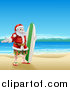 Vector Illustration of a Surfer Santa on a Beach by AtStockIllustration