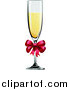 Vector Illustration of a Tall Glass Champagne Flute with Bubbly Liquor and a Red Bow by AtStockIllustration