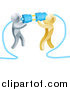 Vector Illustration of a Team of 3d Silver and Gold Men Connecting Electrical Plugs by AtStockIllustration