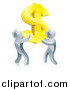 Vector Illustration of a Team of 3d Silver Men Carrying a Giant Gold USD Dollar Symbol by AtStockIllustration