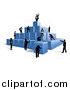 Vector Illustration of a Team of Silhouetted Business Men and Women Climbing a Pyramid of 3d Blue Cubes by AtStockIllustration