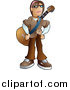 Vector Illustration of a Teenage Caucasian Emo Boy Wearing a Brown Clothes and Standing with a Guitar Strapped Around His Chest by AtStockIllustration