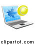 Vector Illustration of a Tennis Ball Flying Through and Shattering a 3d Laptop Screen by AtStockIllustration