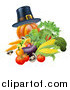 Vector Illustration of a Thanksgiving Pumpkin with a Pilgrim Hat and Produce by AtStockIllustration