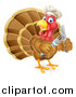 Vector Illustration of a Thanksgiving Turkey Bird Wearing a Chef Hat and Holding Silverware by AtStockIllustration