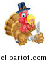 Vector Illustration of a Thanksgiving Turkey Bird Wearing a Pilgrim Hat and Holding Silverware by AtStockIllustration