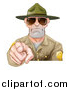 Vector Illustration of a Tough and Angry White Male Forest Ranger Pointing Outwards and Wearing Sunglasses by AtStockIllustration