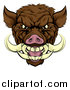 Vector Illustration of a Tough Brown Razorback Boar Mascot Head by AtStockIllustration