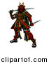 Vector Illustration of a Tough Japanese Samurai Warrior Holding Swords by AtStockIllustration