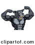 Vector Illustration of a Tough Muscular Gray Wolf Man Mascot Flexing His Muscles, from the Waist up by AtStockIllustration
