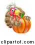 Vector Illustration of a Turkey Bird Chef Holding a Thumb up Around a Thanksgiving Pumpkin by AtStockIllustration