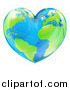 Vector Illustration of a Vibrant Shiny Green and Blue Heart Shaped Earth by AtStockIllustration