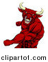 Vector Illustration of a Vicious Muscular Red Bull Man or Minotaur Mascot Punching by AtStockIllustration