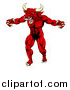 Vector Illustration of a Vicious Snarling Red Bull Man Minotaur Monster Mascot Attacking by AtStockIllustration