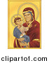Vector Illustration of a Virgin Mary, Madonna, Holding Baby Jesus by AtStockIllustration