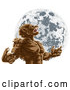 Vector Illustration of a Werewolf Man Howling Against Full Moon by AtStockIllustration