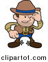 Vector Illustration of a Western Cowboy Sheriff Man in Chaps and Spurs, Tipping His Hat by AtStockIllustration