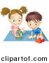 Vector Illustration of a White Boy and Girl Playing with Toys on a Floor Together by AtStockIllustration