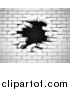 Vector Illustration of a White Brick Wall Breaking Apart, with a Hole in the Center, over Black by AtStockIllustration