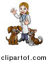 Vector Illustration of a White Female Veterinarian Waving and Giving a Thumb up over a Cat and Dog by AtStockIllustration