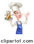 Vector Illustration of a White Male Chef with a Curling Mustache, Holding a Souvlaki Kebab Sandwich on a Tray and Gesturing Perfect by AtStockIllustration