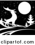 Vector Illustration of a White Silhouetted Buck Deer with Evergreens Under a Full Moon at Night by AtStockIllustration