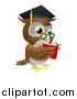 Vector Illustration of a Wise Owl Wearing a Graduation Cap and Reading a Book by AtStockIllustration