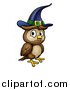 Vector Illustration of a Witch Owl Wearing a Hat by AtStockIllustration