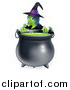 Vector Illustration of a Witch Smiling over a Boiling Cauldron by AtStockIllustration