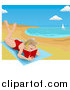 Vector Illustration of a Woman Lying on a Beach Towel on a Beach and Reading a Book by AtStockIllustration