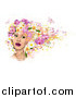 Vector Illustration of a Woman's Face with Pink Butterflies and Flowers in Her Hair by AtStockIllustration