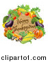 Vector Illustration of a Wooden Happy Thanksgiving Sign Framed in Produce Vegetables by AtStockIllustration