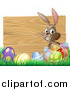 Vector Illustration of a Wooden Sign with Easter Eggs and a Bunny by AtStockIllustration