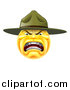 Vector Illustration of a Yellow Smiley Emoji Emoticon Army Drill Sergeant Yelling by AtStockIllustration