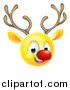 Vector Illustration of a Yellow Smiley Emoji Emoticon Christmas Reindeer Rudolph by AtStockIllustration