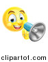 Vector Illustration of a Yellow Smiley Emoji Emoticon Using a Megaphone by AtStockIllustration