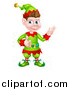 Vector Illustration of a Young Brunette White Male Christmas Elf Presenting and Giving a Thumb up by AtStockIllustration