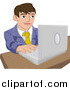 Vector Illustration of a Young Business Man Working on a Laptop Computer by AtStockIllustration