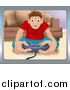 Vector Illustration of a Young Man Playing a Video Game and Sitting on the Floor by AtStockIllustration