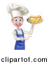 Vector Illustration of a Young White Male Chef Holding a Hot Dog and French Fries on a Platter and Pointing by AtStockIllustration