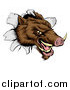 Vector Illustration of an Aggressive Boar Mascot Breaking Through a Wall by AtStockIllustration
