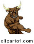 Vector Illustration of an Aggressive Brown Bull or Minotaur Mascot Punching by AtStockIllustration