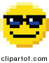 Vector Illustration of an Cool 8 Bit Video Game Style Emoji Smiley Face Wearing Sunglasses by AtStockIllustration