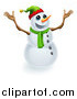 Vector Illustration of an Excited Snowman Wearing a Christmas Elf Hat by AtStockIllustration