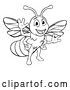 Vector Illustration of Black and White Happy Friendly Bee Mascot Waving by AtStockIllustration