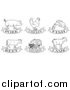 Vector Illustration of Black and White Pork, Chicken, Fish, Beef, Vegetarian and Lamb Animal and Food Designs by AtStockIllustration