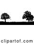 Vector Illustration of Black and White Silhouetted Grassy Field with Trees by AtStockIllustration