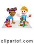 Vector Illustration of Black Girl and White Boy Playing with a Toy Car and Blocks by AtStockIllustration